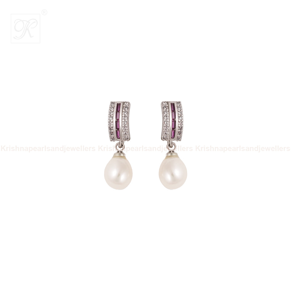 Vintage Charm White Pearl Drop Earrings | Krishna Pearls and Jewellers
