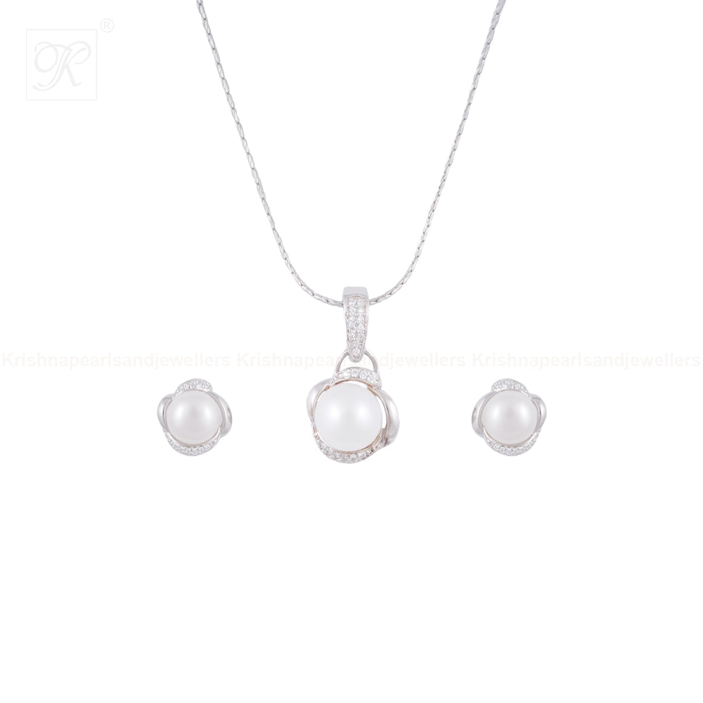 Blooming Elegance Pearl Set – CZ Floral | Krishna Pearls and Jewellers