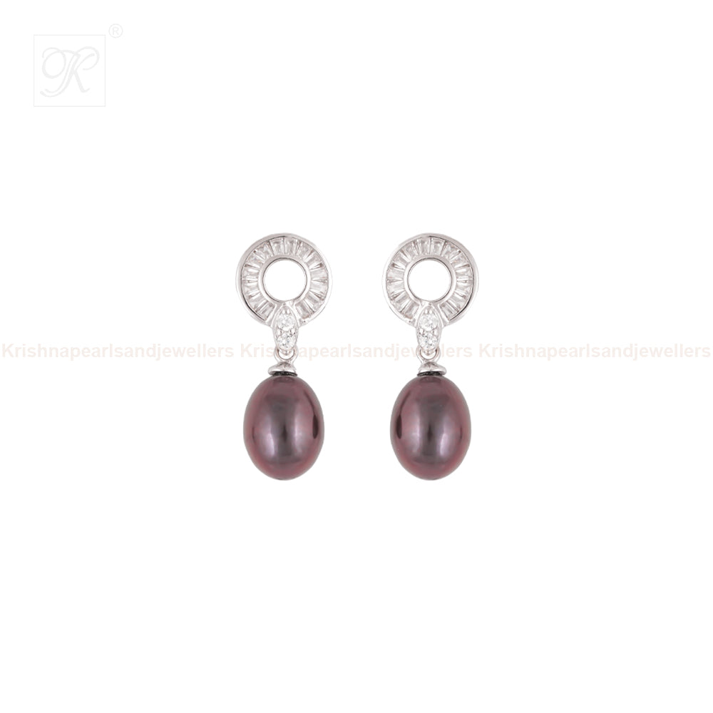 Elegant Black Pearl Drop Earrings with CZ | Krishna Pearls and Jewellers