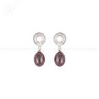 Elegant Black Pearl Drop Earrings with CZ | Krishna Pearls and Jewellers