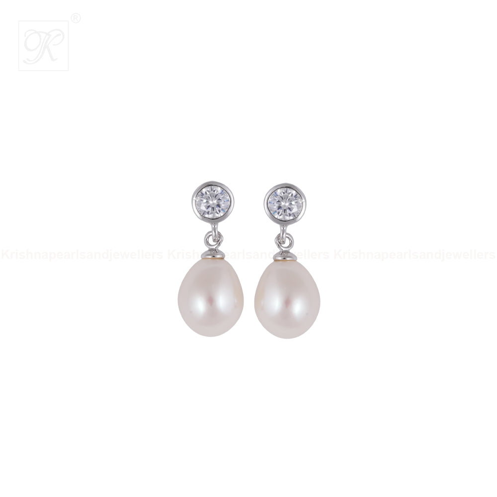 Sparkling CZ Teardrop Pearl Earrings | Krishna Pearls and Jewellers