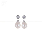 Sparkling CZ Teardrop Pearl Earrings | Krishna Pearls and Jewellers