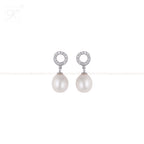 Classic Pearl Drop Studs with sparkling CZ | Krishna Pearls and Jewellers