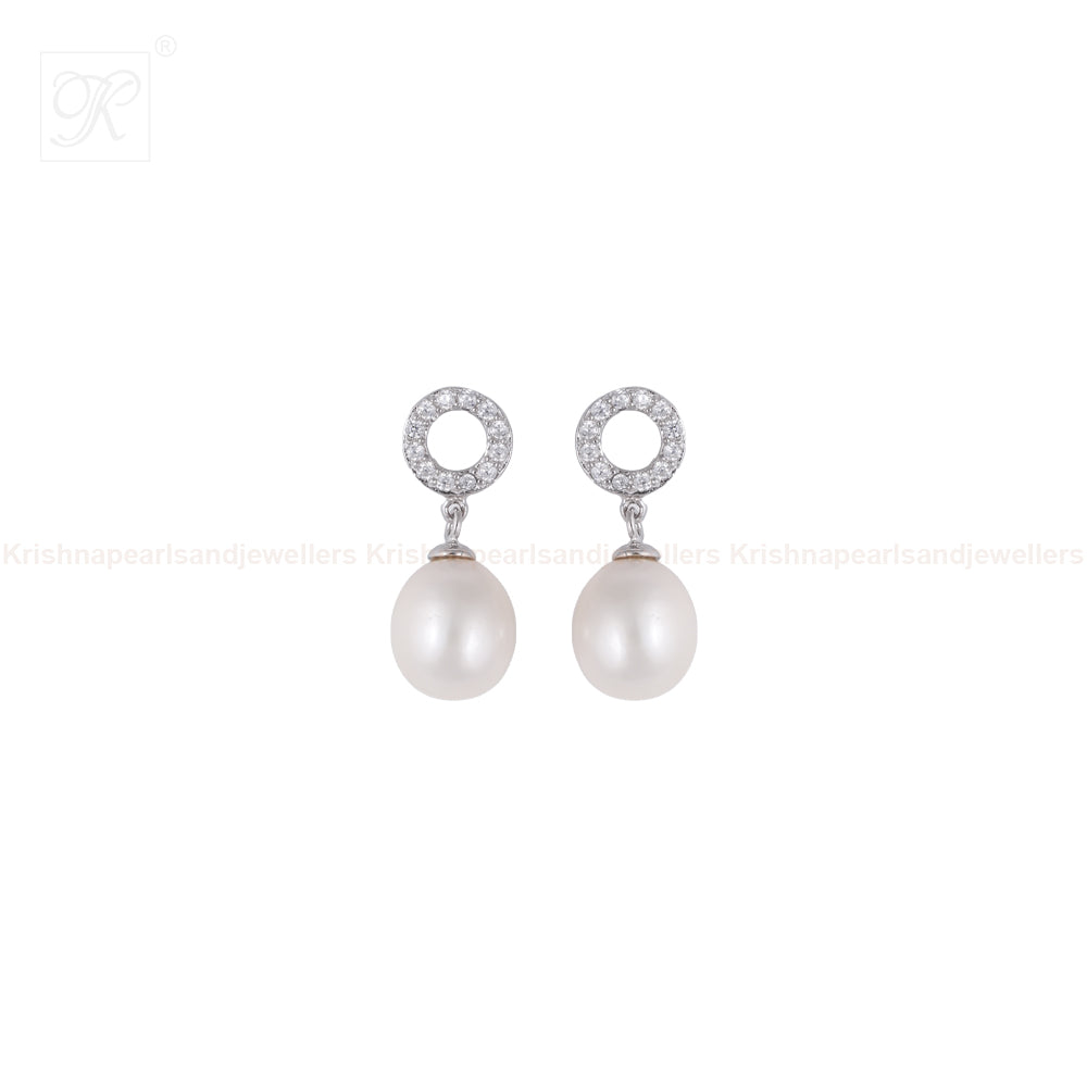 Classic Pearl Drop Studs with sparkling CZ | Krishna Pearls and Jewellers