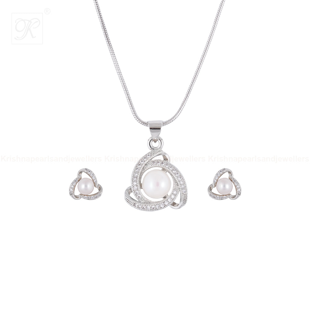 Pearl Halo Tri-Loop Set Freshwater Pearl | Krishna Pearls and Jewellers