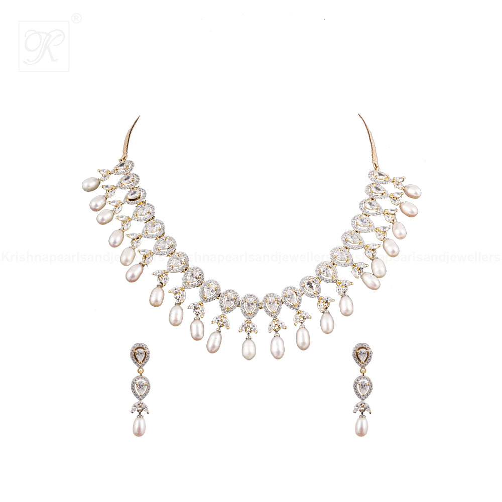 Royal Cascade Drop Pearl Necklace Set | Krishna Pearls and Jewellers