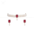 Red Stone Teardrop Pearl Choker Set | Krishna Pearls and Jewellers