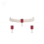 Red Stone Teardrop Pearl Choker Set | Krishna Pearls and Jewellers