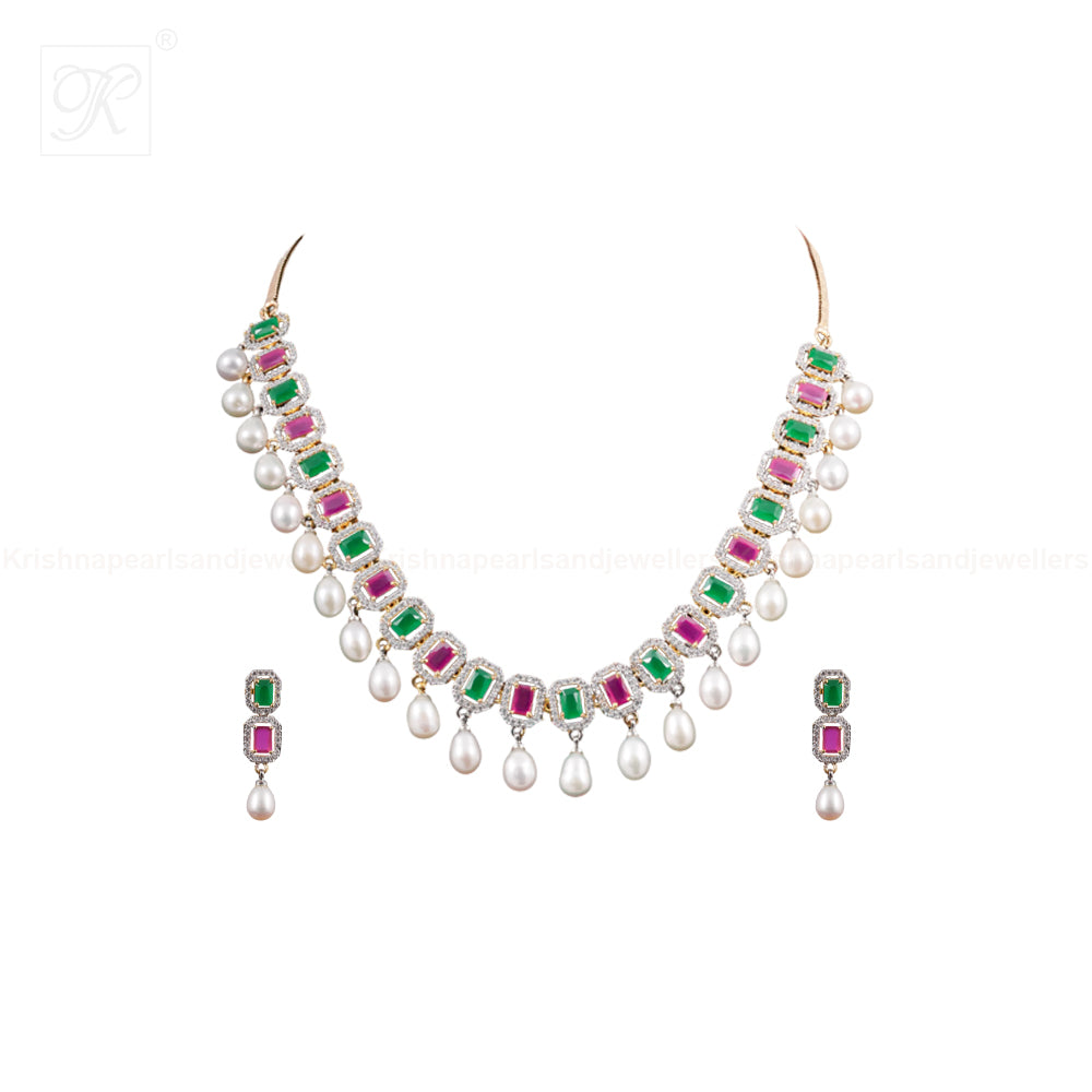 Golden Glamour Pearl Choker Set Freshwater | Krishna Pearls and Jewellers