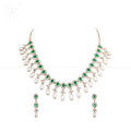 CZ with Green Stone Teardrop Pearl Necklace | Krishna Pearls and Jewellers