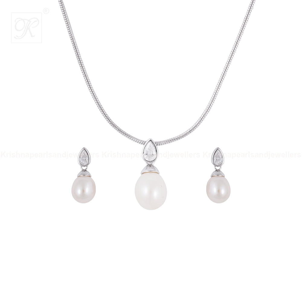 Ivory Grace Drop Set Freshwater Pearl | Krishna Pearls and Jewellers