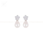 Silver Iridescent Blossom Drop Earrings | Krishna Pearls and Jewellers