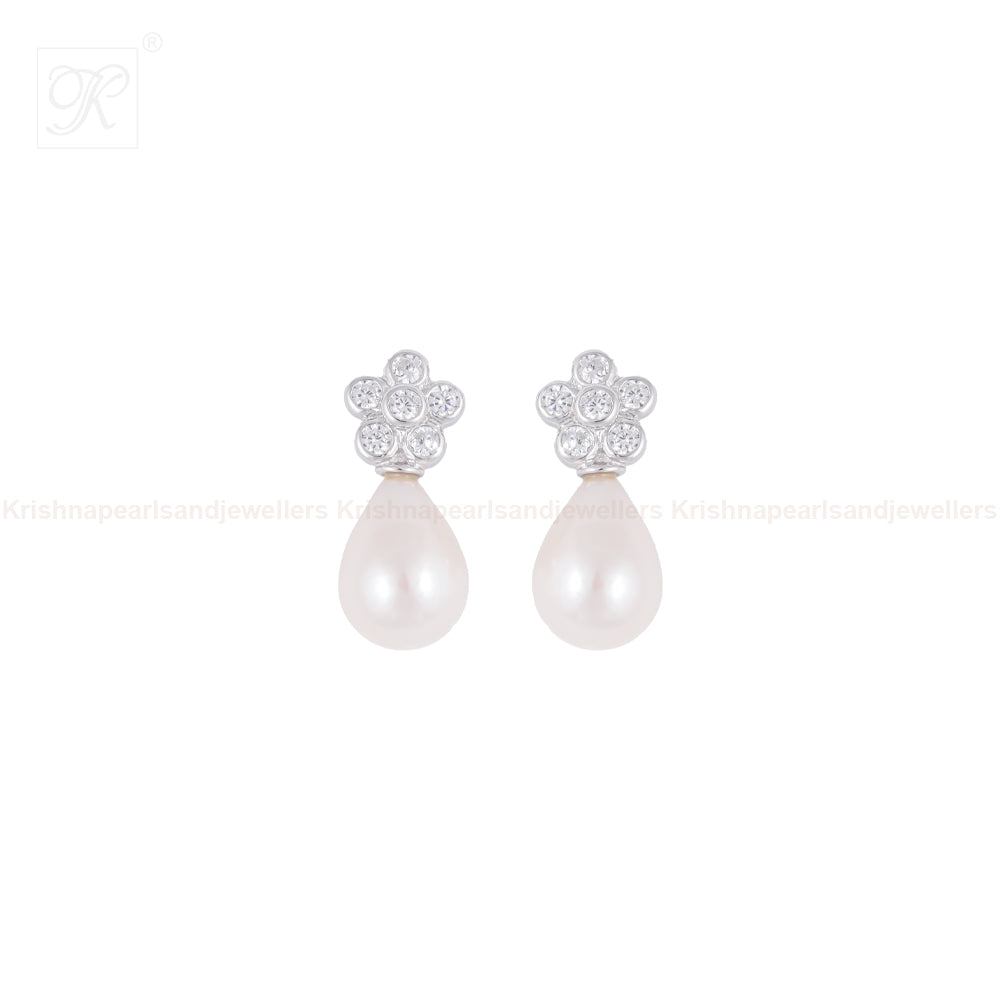 Silver Iridescent Blossom Drop Earrings | Krishna Pearls and Jewellers