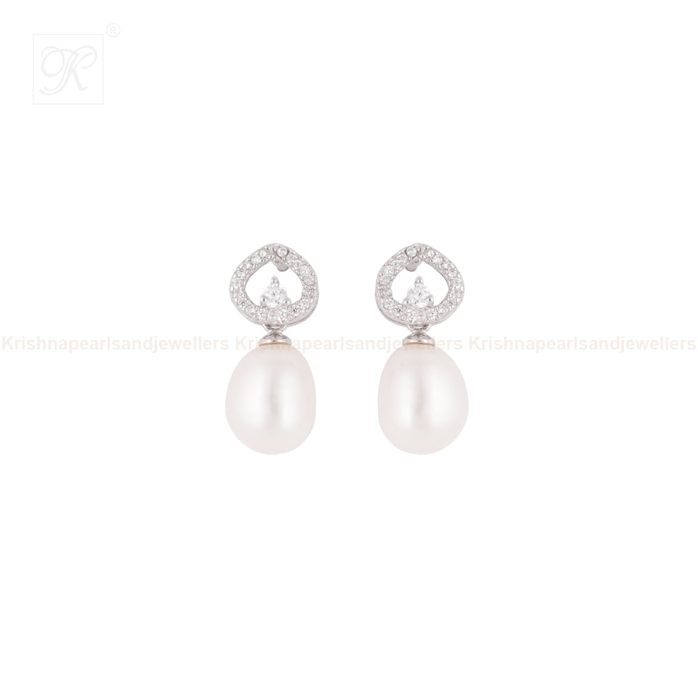 Silver Pearl with CZ Drop Earrings | Krishna Pearls and Jewellers