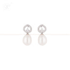Silver Pearl with CZ Drop Earrings | Krishna Pearls and Jewellers