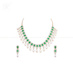 Green Square Cascade Pearl Necklace Set | Krishna Pearls and Jewellers