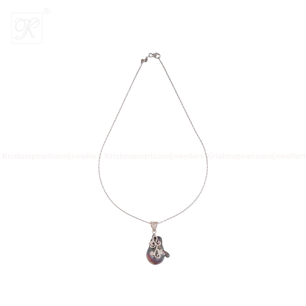 Mystic Bloom: Black Baroque Pearl Pendant | Krishna Pearls and Jewellers
