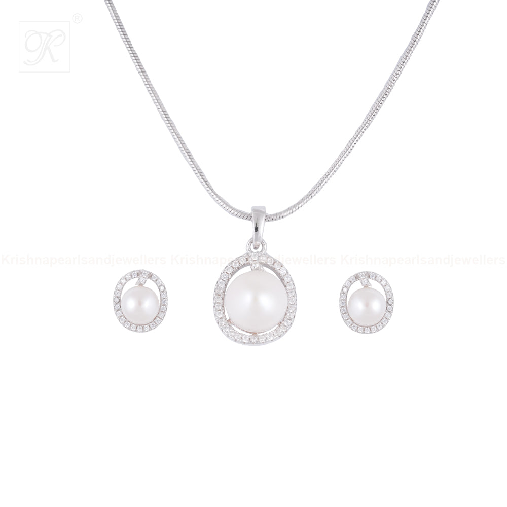 Luminous Halo Pearl Set – CZ Framed ROUND | Krishna Pearls and Jewellers
