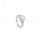 Regal Reflection: White Pearl and Silver Accent Ring | Krishna Pearls and Jewellers