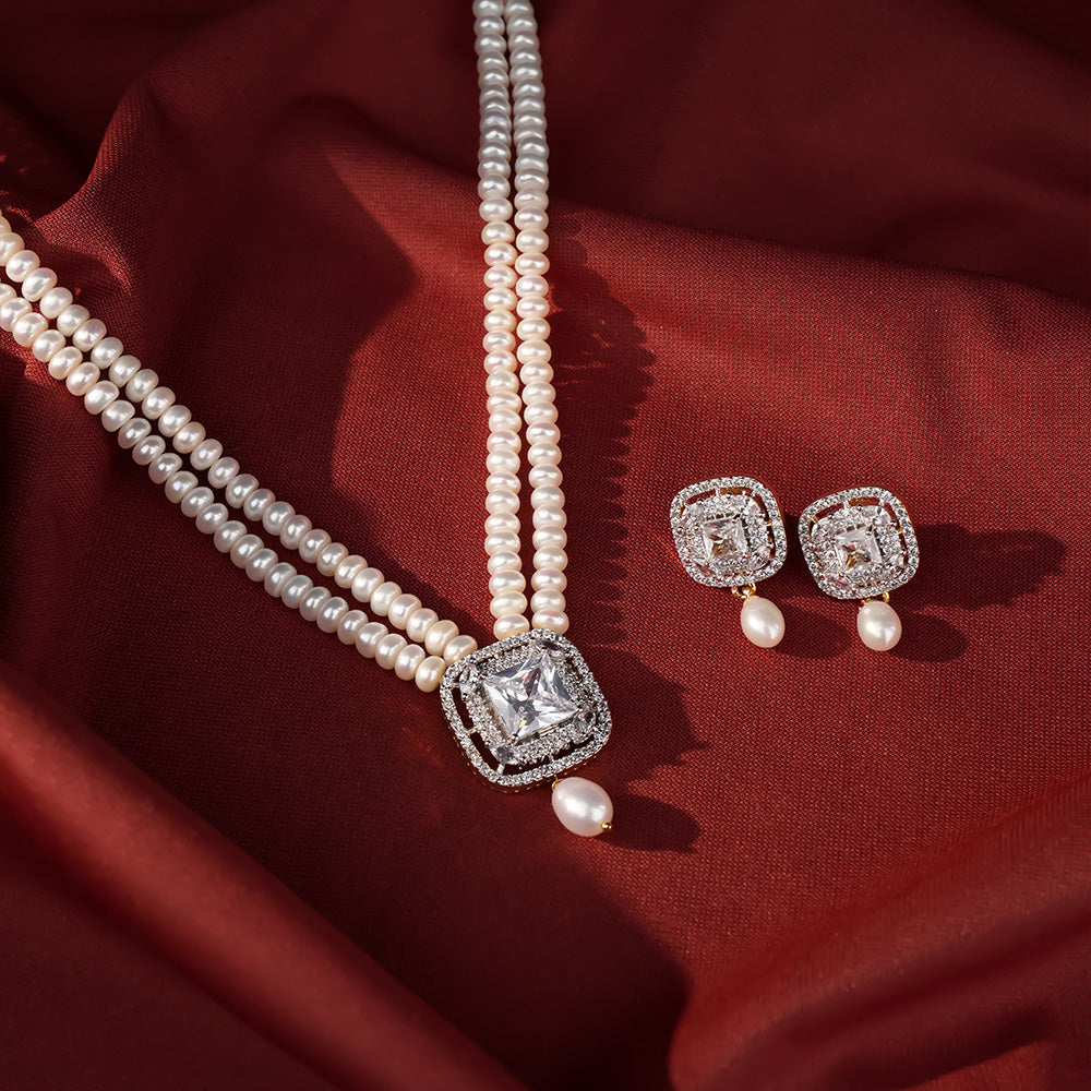 Princess Cut Crystal Pendant Pearl Jewelry for Women