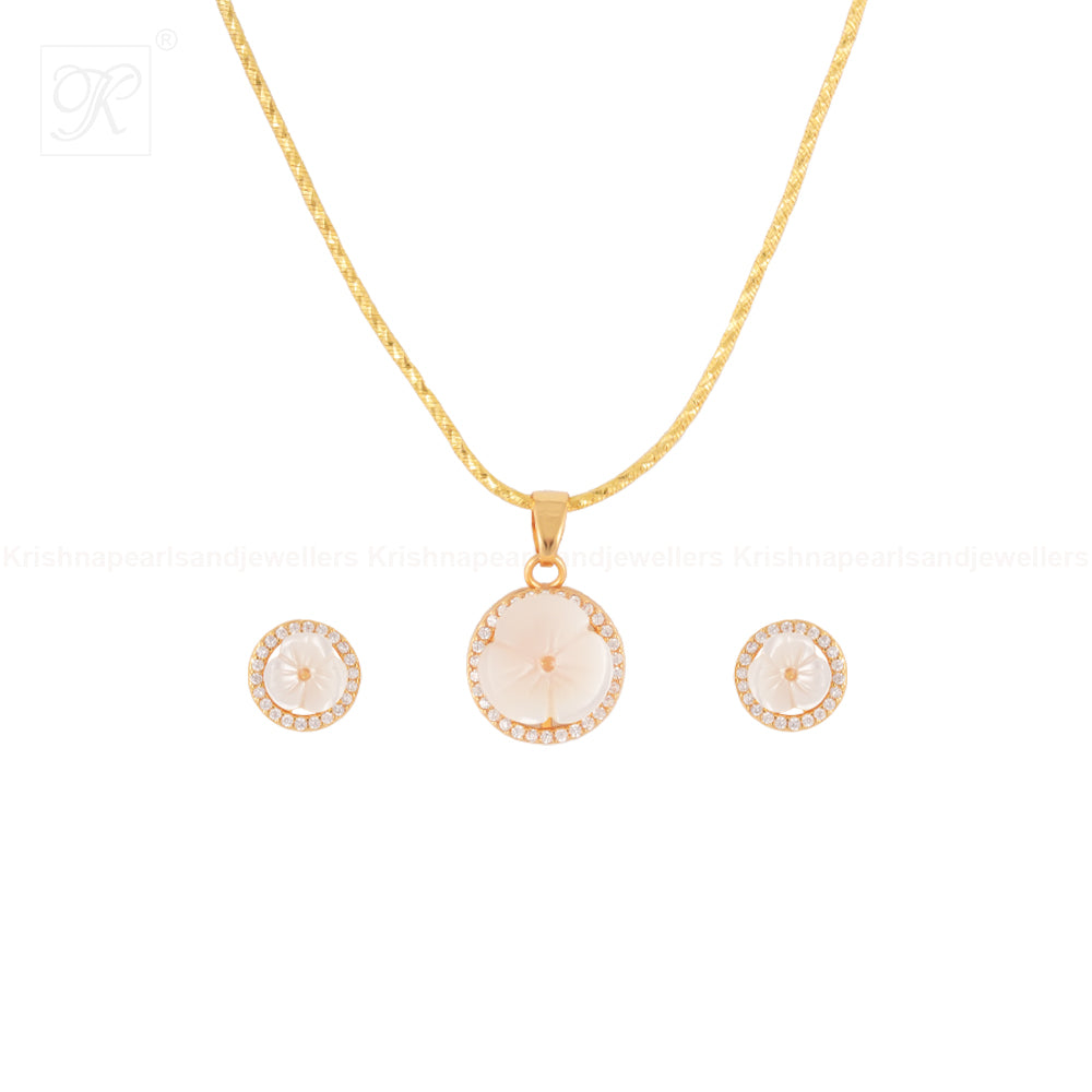 Golden Floral Glow Pendant & Earrings Set | Krishna Pearls and Jewellers