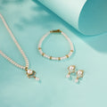 Geometric Pearl Pendant Necklace Set with Crystal AD pipes Pearl Bracelet & Matching Drop Earrings | Premium Pearl Jewellery Combo Set for Women.