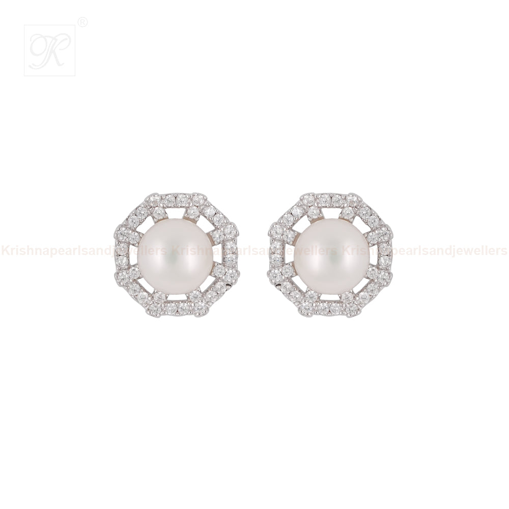 Silver CZ Pearl Tops Freshwater Pearl | Krishna Pearls and Jewellers