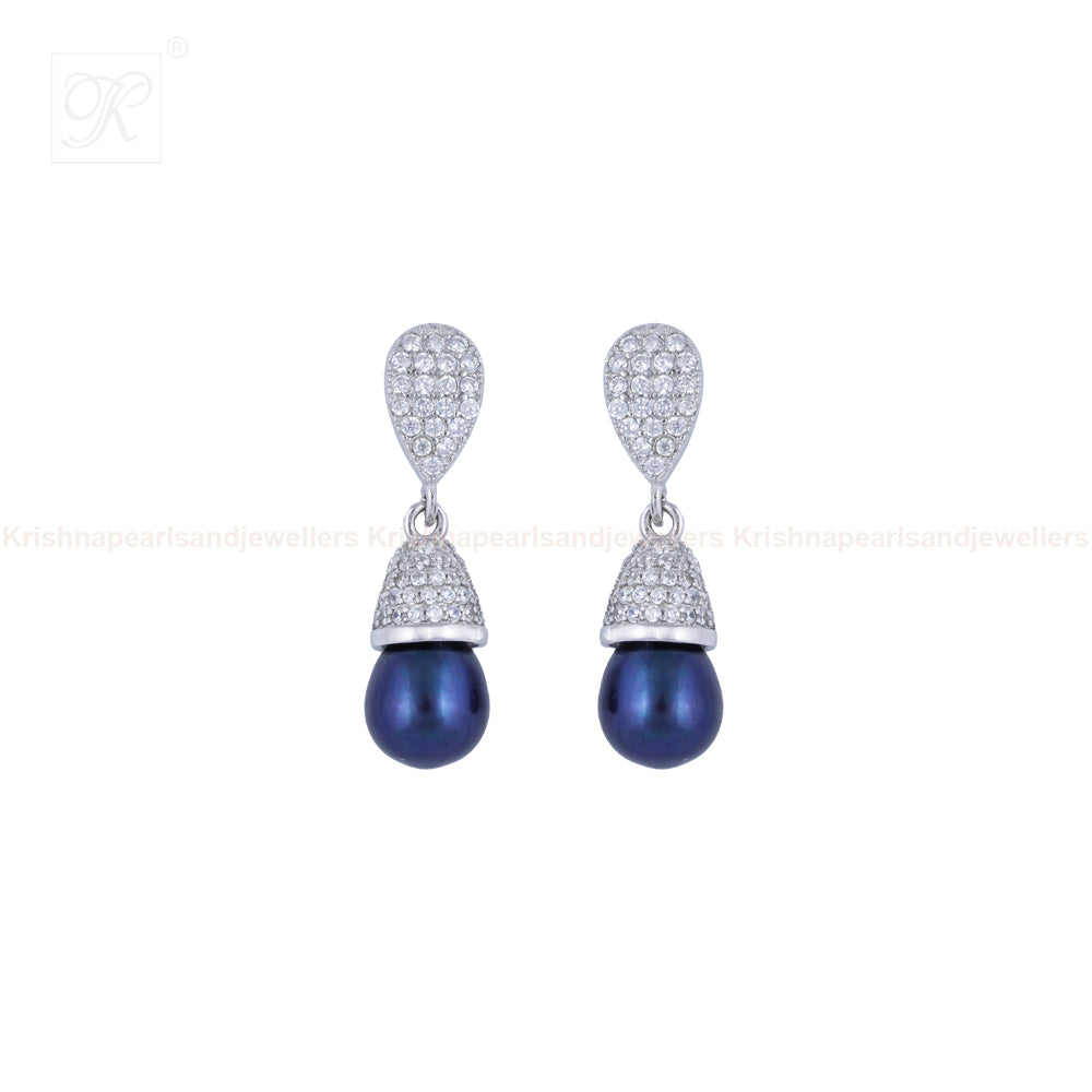 Silver colour pearl hanging earrings with | Krishna Pearls and Jewellers