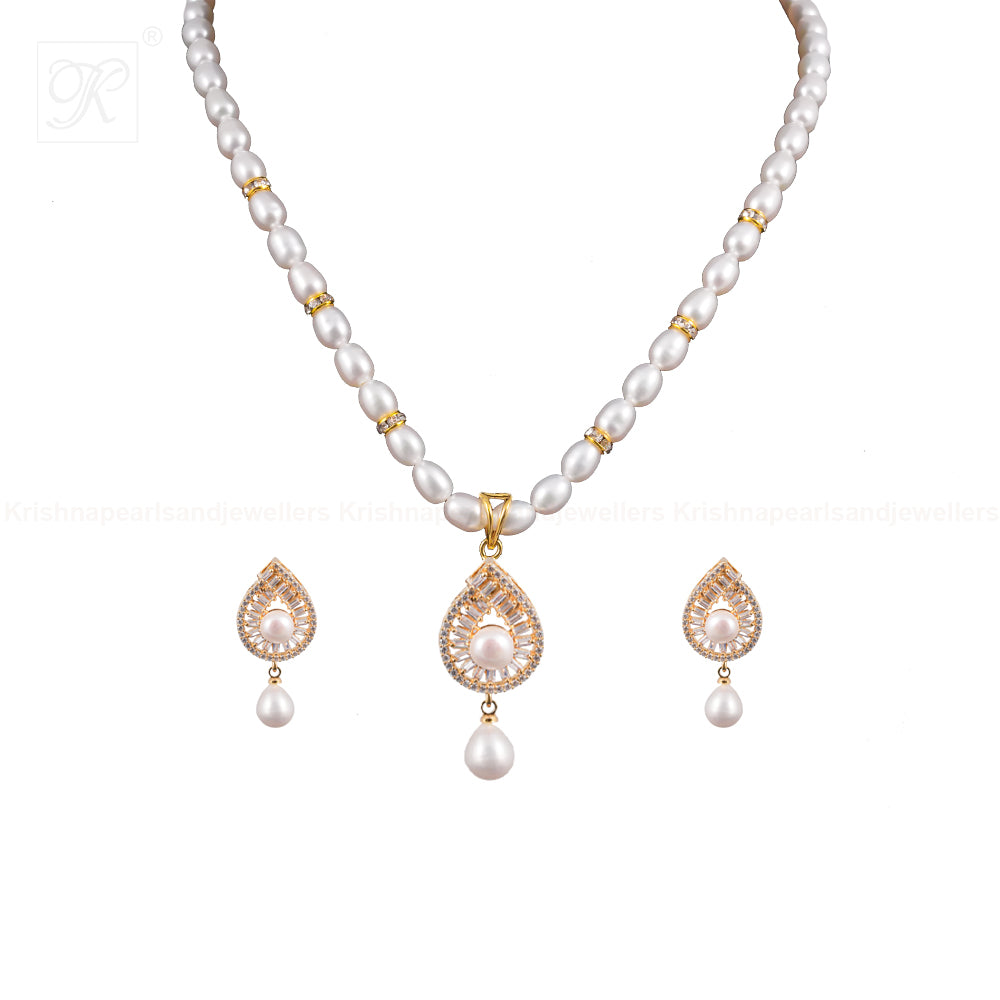 Golden Grace Pearl Jewelry Set Freshwater | Krishna Pearls and Jewellers