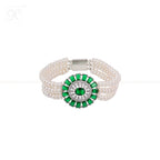 Emerald Bloom: Triple-Strand Pearl Bracelet | Krishna Pearls and Jewellers