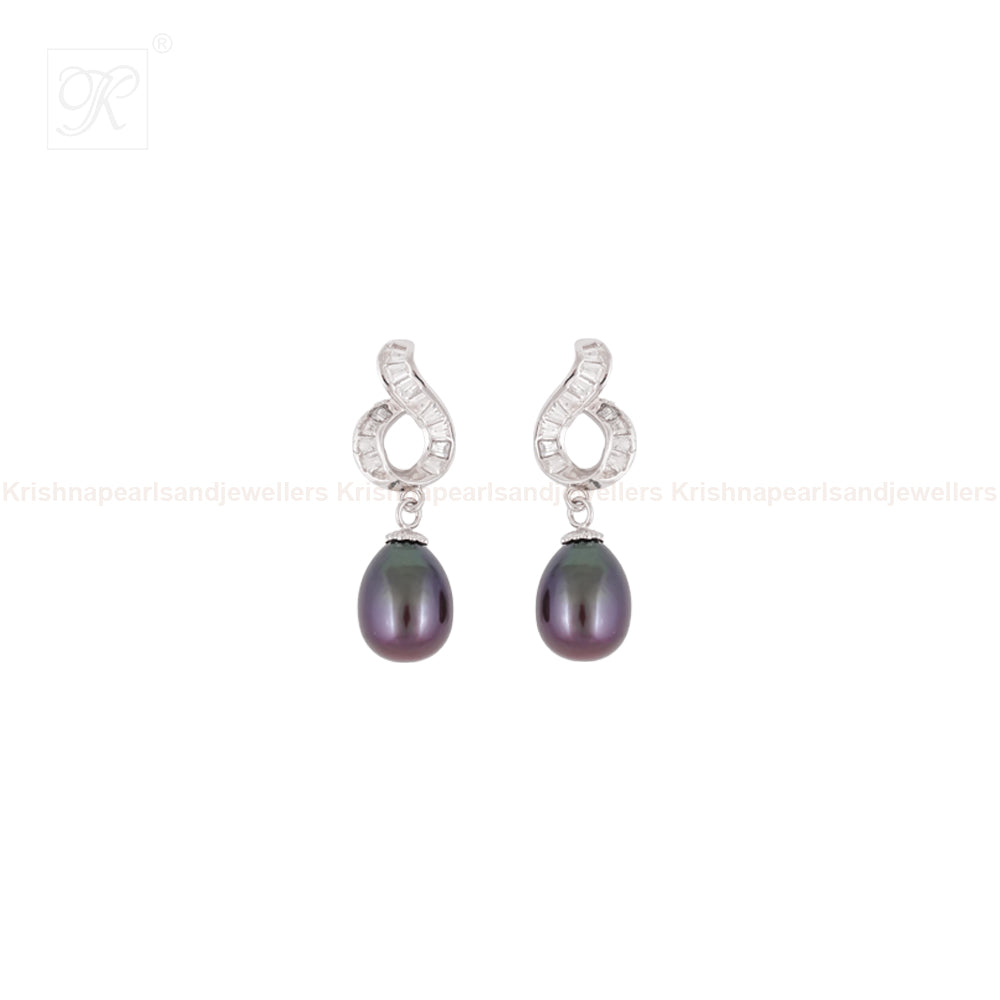 Twilight Charm Black Pearl Drop Earrings | Krishna Pearls and Jewellers
