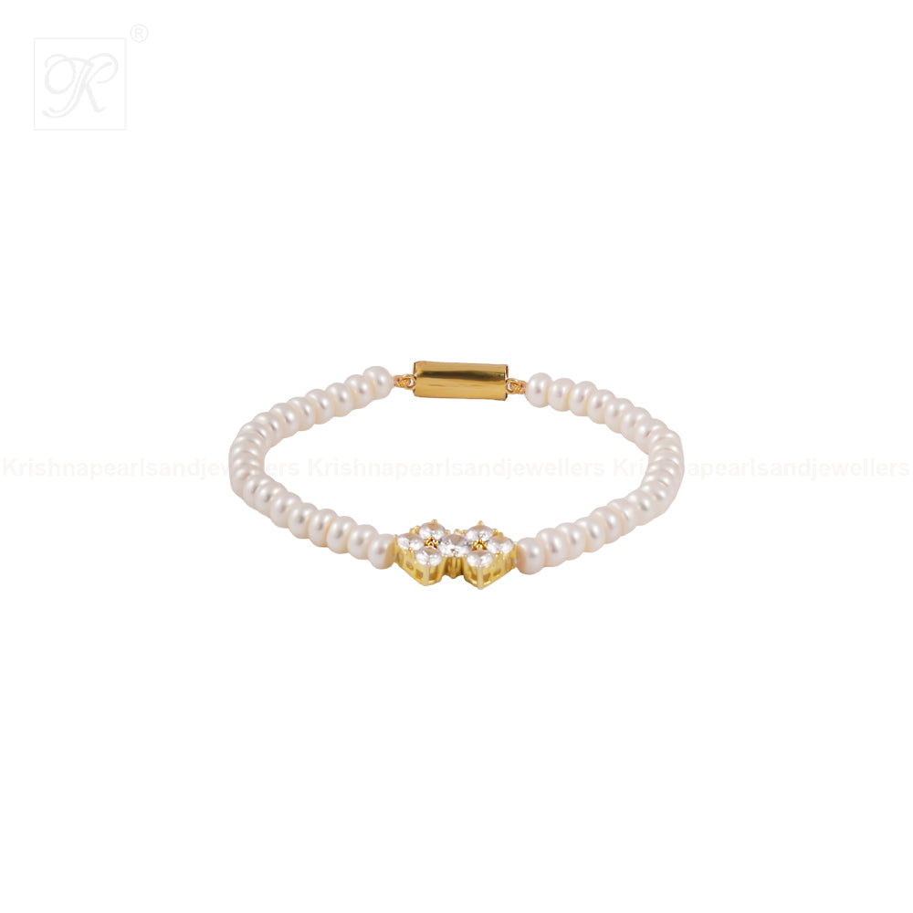 Radiant Bloom: White Pearl Bracelet with | Krishna Pearls and Jewellers