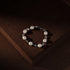 Sterling Silver Finish Pearl Link Bracelet