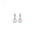 Elegant Pearl Drop Earrings with CZ Leaf | Krishna Pearls and Jewellers