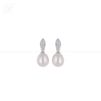 Elegant Pearl Drop Earrings with CZ Leaf | Krishna Pearls and Jewellers
