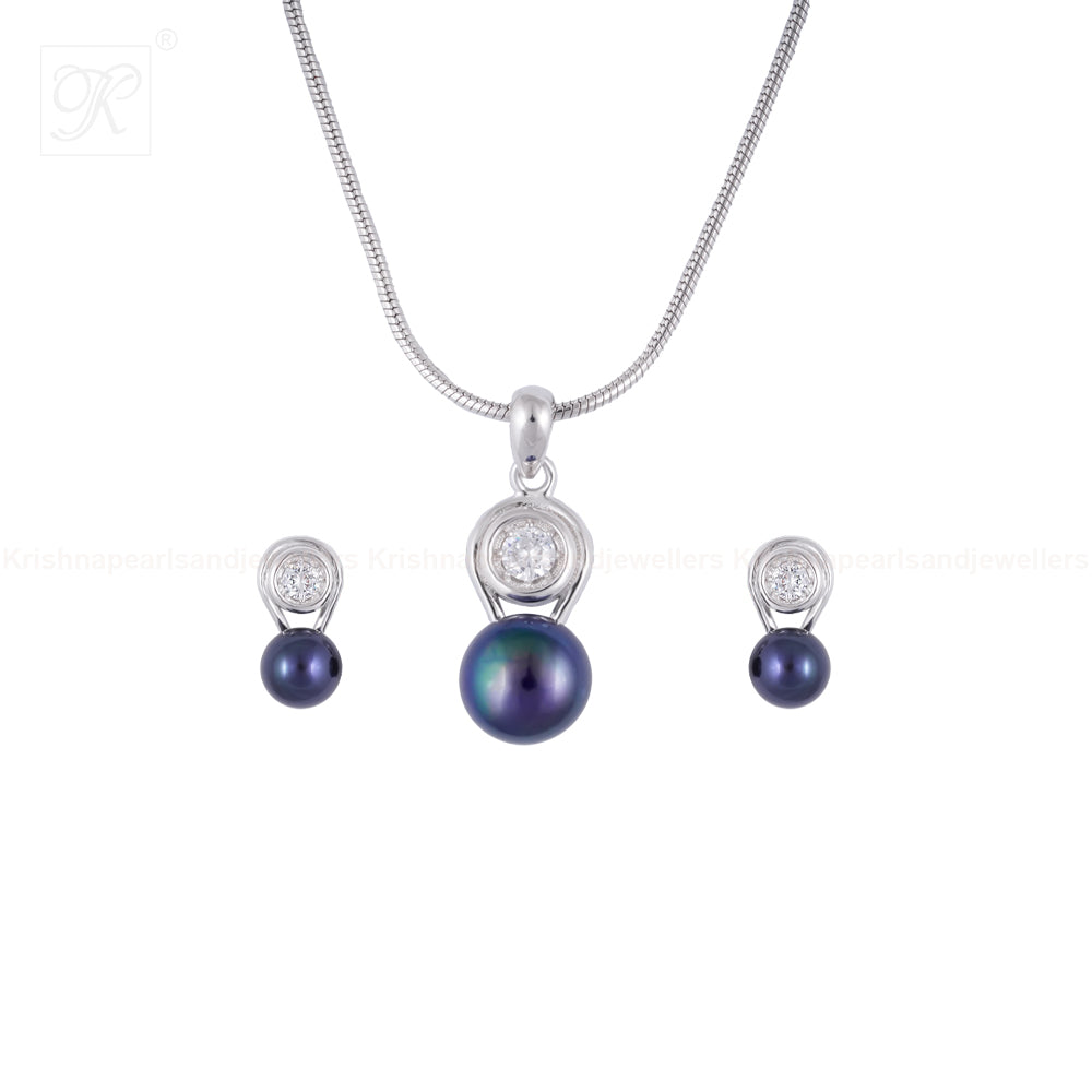 Midnight Sparkle Pearl Set – Black ROUND | Krishna Pearls and Jewellers