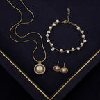 Elegant Freshwater Pearl Pendant Necklace with Matching Earrings & Pearl Bracelet | Gold Finish Designer Jewellery Combo Set for Women