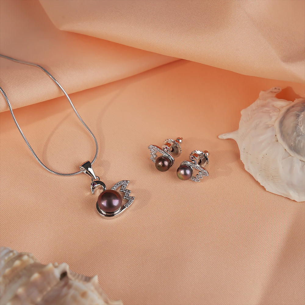 Bronze Grace Swan Pearl Set Freshwater | Krishna Pearls and Jewellers