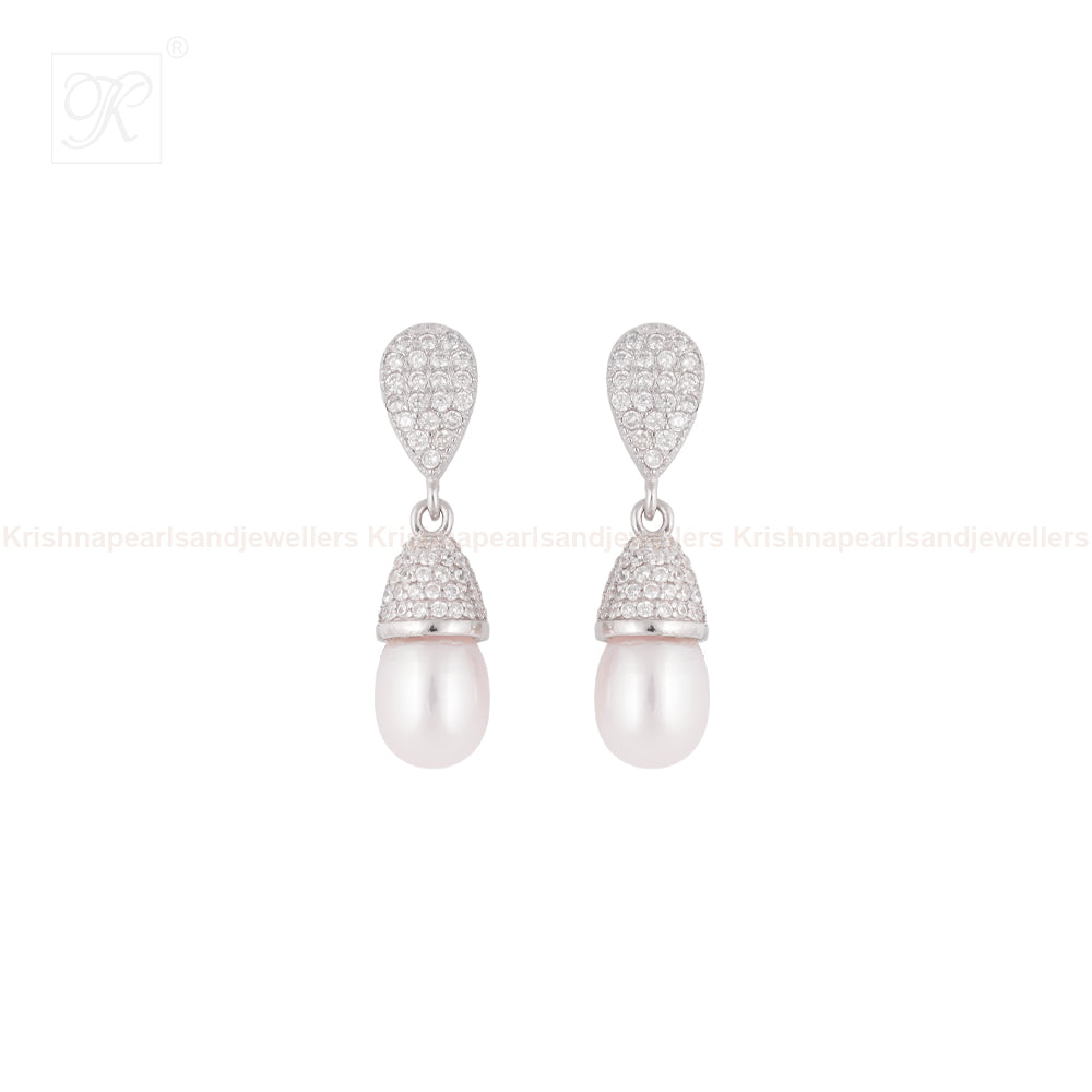 Silver cz with pearl earrings Freshwater | Krishna Pearls and Jewellers