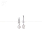 Silver Crystal Elegance Pearl Drop Earrings | Krishna Pearls and Jewellers