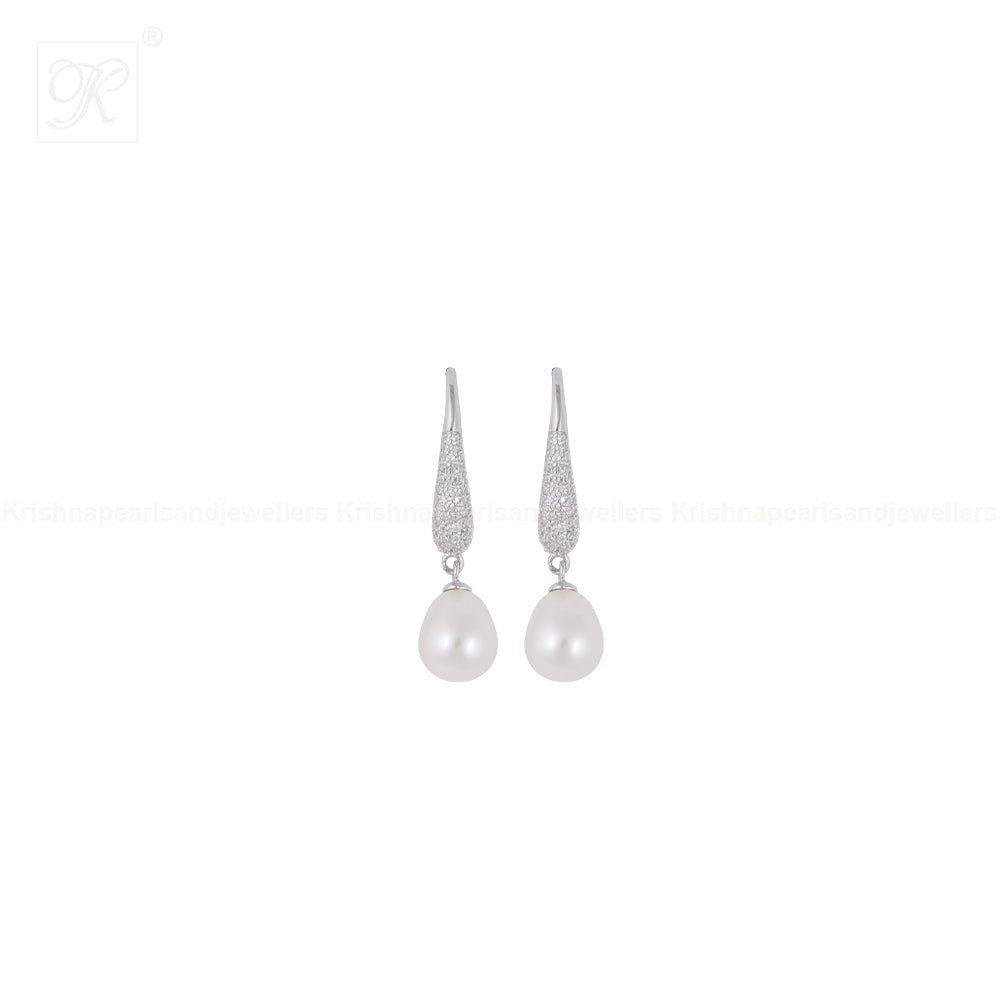 Silver Crystal Elegance Pearl Drop Earrings | Krishna Pearls and Jewellers