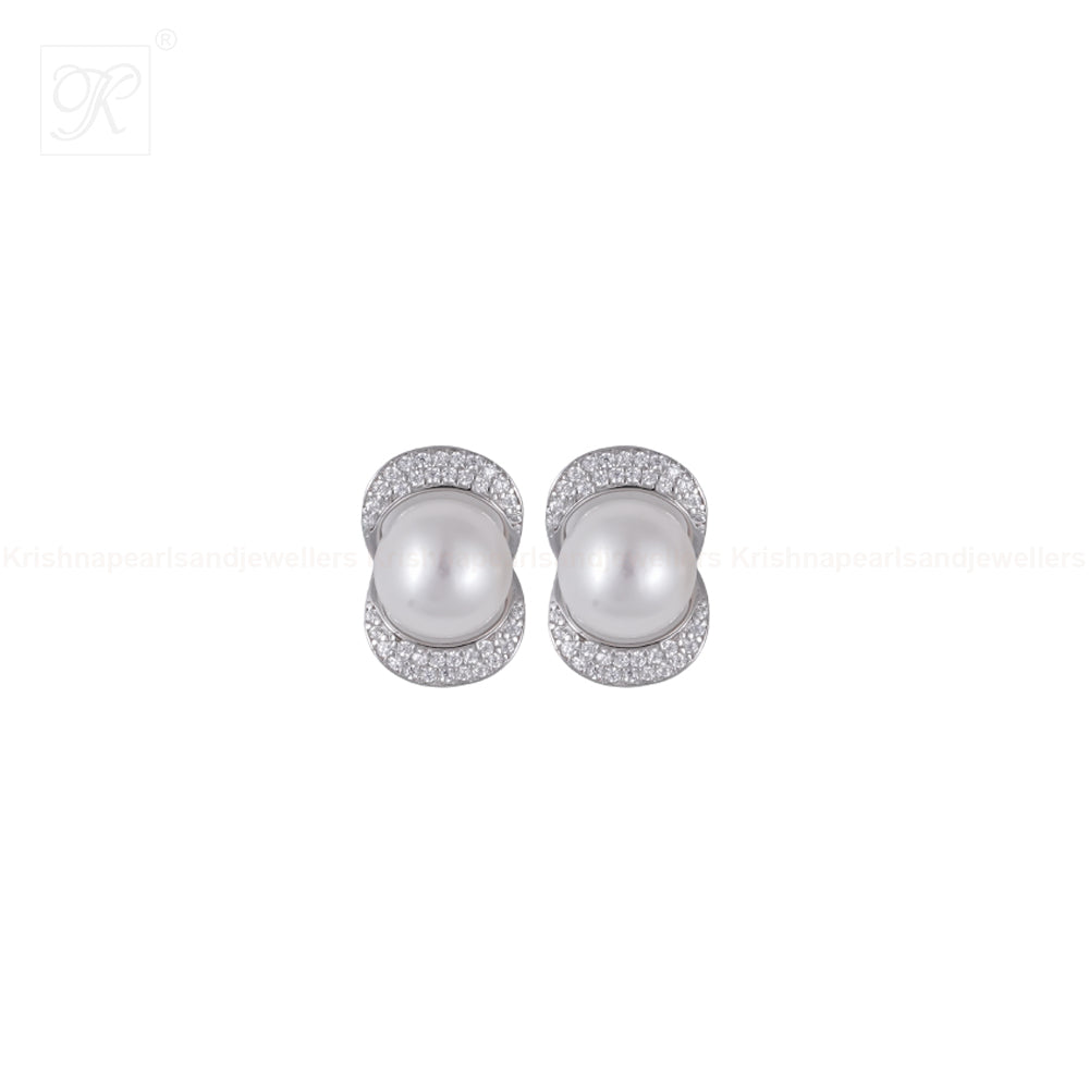 Radiant Embrace Pearl Stud Earrings with CZ | Krishna Pearls and Jewellers