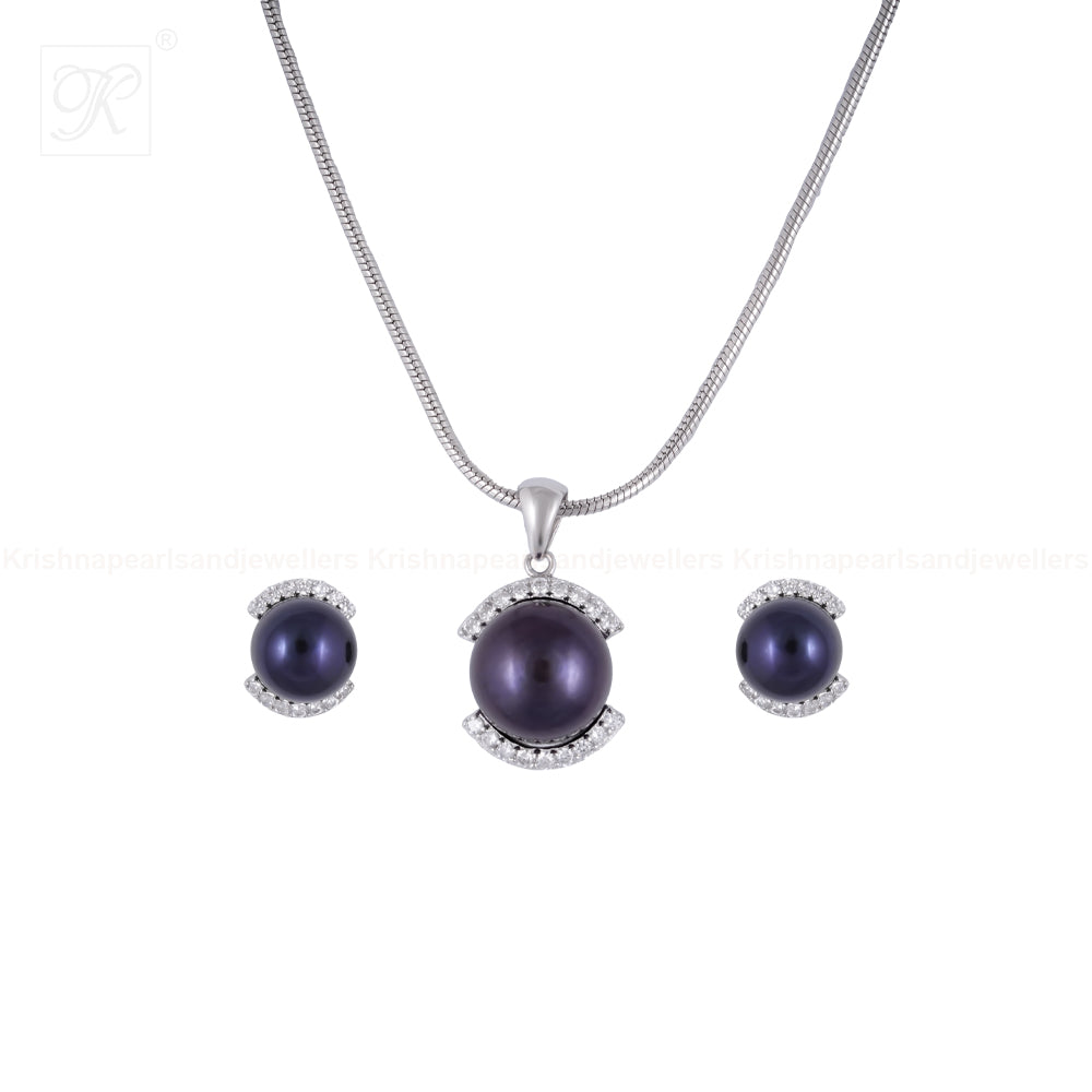 Midnight Halo Pearl Set – Black ROUND | Krishna Pearls and Jewellers