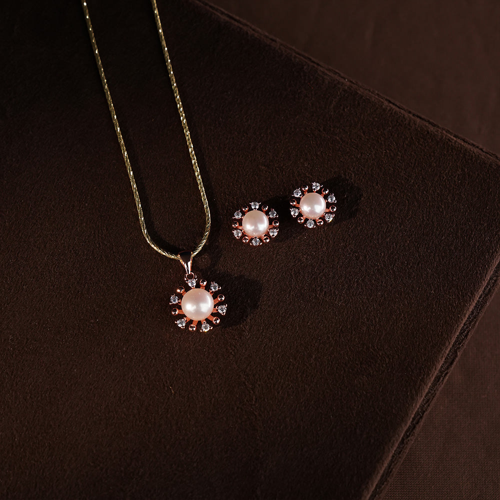 Golden Radiance Pearl Set Freshwater Pearl | Krishna Pearls and Jewellers