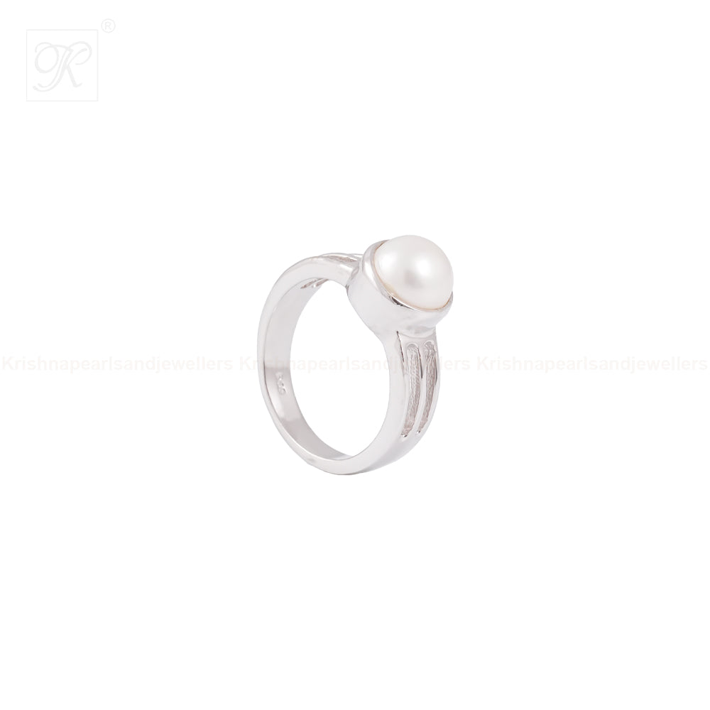 Celestial Allure: White Pearl Ring with | Krishna Pearls and Jewellers