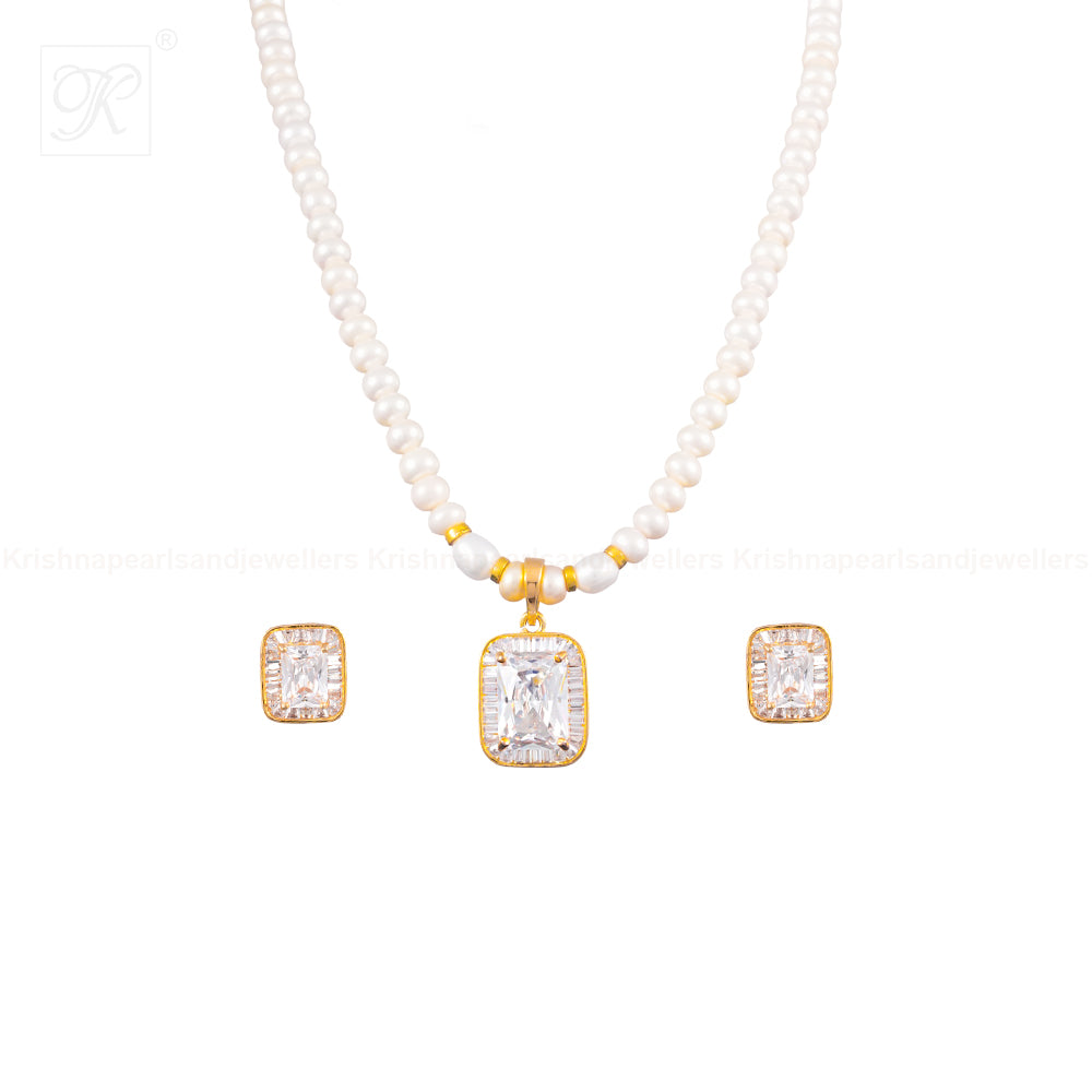 Royal Square Zirconia Pearl Jewelry Set | Krishna Pearls and Jewellers