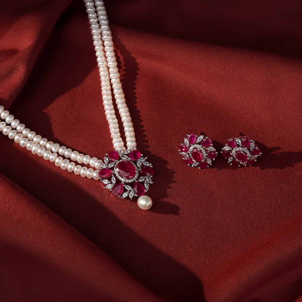Double Strand Freshwater Pearl Necklace & Earrings Set