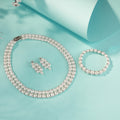 Double Layer Pearl Necklace, Matching Pearl Earrings & Pearl Bracelet | Elegant Bridal, Wedding & Party Wear Pearl Combo Set