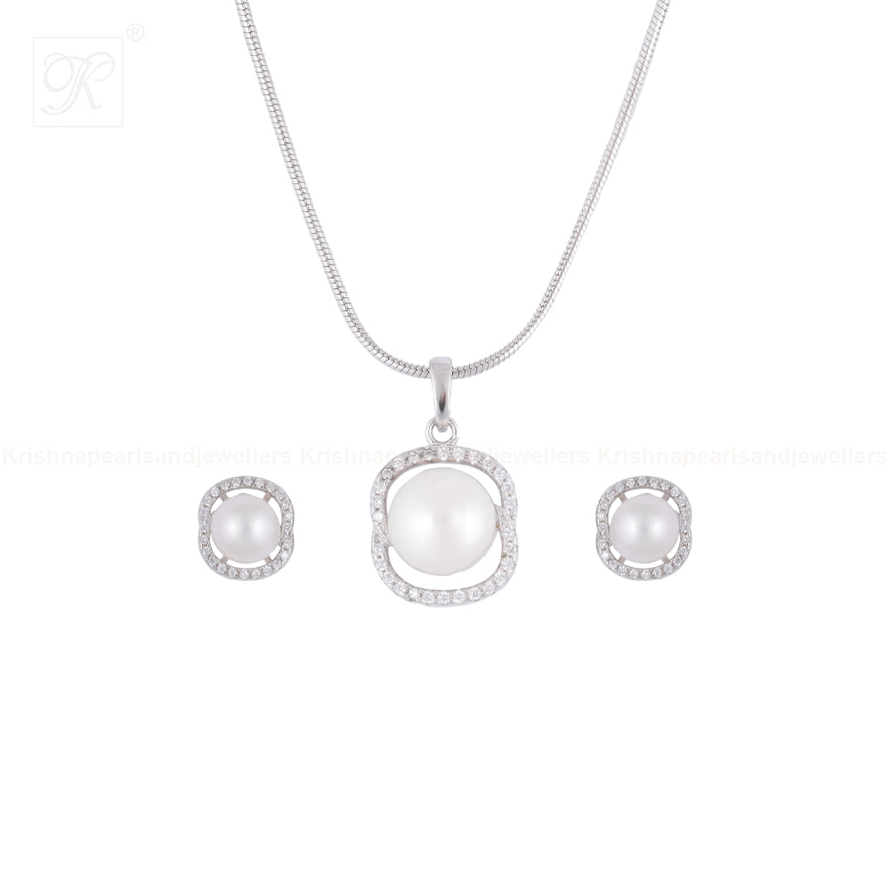 Twisted Halo Pearl Set – ROUND Cream Pearl | Krishna Pearls and Jewellers