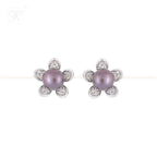 Silver Leaf Design Black Pearl Earrings | Krishna Pearls and Jewellers